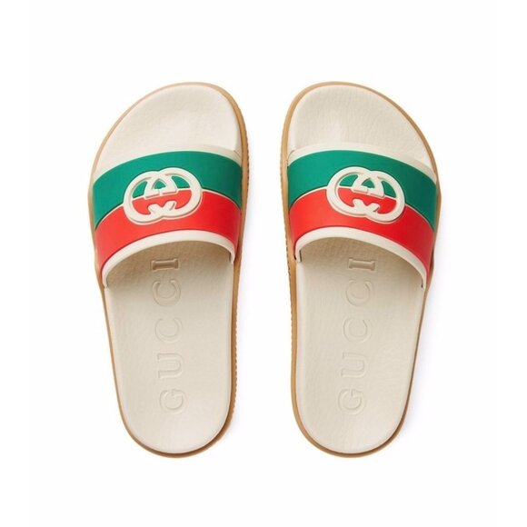 Gucci Women’s Rubber GG Logo Interlock Slide Monogram Sandals 655461 EU38 - Picture 1 of 10